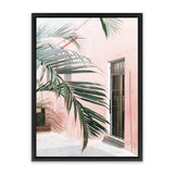 Shop Palm Doorway I Canvas Art Print-Boho, Coastal, Green, Pink, Portrait, Tropical, View All-framed wall decor artwork
