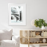 Shop Palm Doorway II Art Print-Boho, Coastal, Green, Portrait, Tropical, View All, White-framed painted poster wall decor artwork