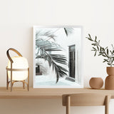 Shop Palm Doorway II Art Print-Boho, Coastal, Green, Portrait, Tropical, View All, White-framed painted poster wall decor artwork