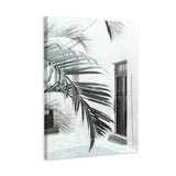 Shop Palm Doorway II Canvas Art Print-Boho, Coastal, Green, Portrait, Tropical, View All, White-framed wall decor artwork