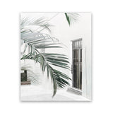 Shop Palm Doorway II Art Print-Boho, Coastal, Green, Portrait, Tropical, View All, White-framed painted poster wall decor artwork