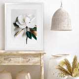 Shop White Magnolia I Art Print-Florals, Hamptons, Portrait, View All, White-framed painted poster wall decor artwork