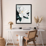 Shop White Magnolia II Art Print-Florals, Green, Hamptons, Portrait, View All, White-framed painted poster wall decor artwork