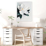 Shop White Magnolia II Art Print-Florals, Green, Hamptons, Portrait, View All, White-framed painted poster wall decor artwork