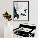 Shop White Magnolia II Canvas Art Print-Florals, Green, Hamptons, Portrait, View All, White-framed wall decor artwork