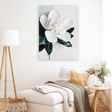 Shop White Magnolia II Canvas Art Print-Florals, Green, Hamptons, Portrait, View All, White-framed wall decor artwork