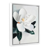 Shop White Magnolia II Canvas Art Print-Florals, Green, Hamptons, Portrait, View All, White-framed wall decor artwork