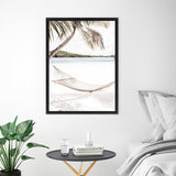 Shop Island Hammock Photo Canvas Art Print-Boho, Coastal, Green, Neutrals, Photography, Photography Canvas Prints, Portrait, Tropical, View All, White-framed wall decor artwork