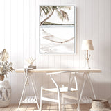 Shop Island Hammock Photo Canvas Art Print-Boho, Coastal, Green, Neutrals, Photography, Photography Canvas Prints, Portrait, Tropical, View All, White-framed wall decor artwork