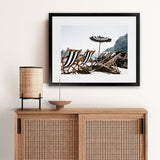 Shop Fontelina Chairs II Photo Art Print-Amalfi Coast Italy, Blue, Brown, Coastal, Landscape, Photography, View All-framed poster wall decor artwork