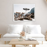 Shop Fontelina Chairs II Photo Art Print-Amalfi Coast Italy, Blue, Brown, Coastal, Landscape, Photography, View All-framed poster wall decor artwork