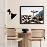 Shop Fontelina Chairs II Photo Canvas Art Print-Amalfi Coast Italy, Blue, Brown, Coastal, Landscape, Photography, Photography Canvas Prints, View All-framed wall decor artwork