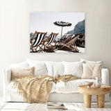 Shop Fontelina Chairs II Photo Canvas Art Print-Amalfi Coast Italy, Blue, Brown, Coastal, Landscape, Photography, Photography Canvas Prints, View All-framed wall decor artwork