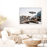 Shop Fontelina Chairs II Photo Canvas Art Print-Amalfi Coast Italy, Blue, Brown, Coastal, Landscape, Photography, Photography Canvas Prints, View All-framed wall decor artwork