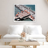 Shop Sorrento Orange Umbrellas I Photo Art Print-Amalfi Coast Italy, Blue, Coastal, Landscape, Orange, Photography, View All-framed poster wall decor artwork