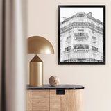Shop Paris Building B&W I Art Print-Black, Grey, Hamptons, Portrait, Rectangle, View All, White-framed painted poster wall decor artwork