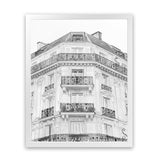 Shop Paris Building B&W I Art Print-Black, Grey, Hamptons, Portrait, Rectangle, View All, White-framed painted poster wall decor artwork