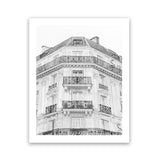Shop Paris Building B&W I Art Print-Black, Grey, Hamptons, Portrait, Rectangle, View All, White-framed painted poster wall decor artwork