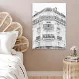 Shop Paris Building B&W I Canvas Art Print-Black, Grey, Hamptons, Portrait, Rectangle, View All, White-framed wall decor artwork
