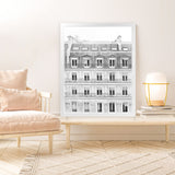 Shop Paris Building B&W II Art Print-Black, Hamptons, Photography, Portrait, View All, White-framed painted poster wall decor artwork