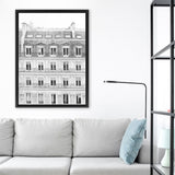 Shop Paris Building B&W II Canvas Art Print-Black, Hamptons, Photography, Photography Canvas Prints, Portrait, View All, White-framed wall decor artwork