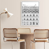 Shop Paris Building B&W II Canvas Art Print-Black, Hamptons, Photography, Photography Canvas Prints, Portrait, View All, White-framed wall decor artwork