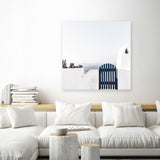 Shop Santorini II (Square) Photo Canvas Art Print-Blue, Greece, Photography, Photography Canvas Prints, Square, View All, White-framed wall decor artwork