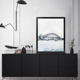 Shop Sydney Harbour Bridge Art Print-Coastal, Grey, Portrait, Rectangle, View All, White-framed painted poster wall decor artwork