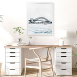 Shop Sydney Harbour Bridge Art Print-Coastal, Grey, Portrait, Rectangle, View All, White-framed painted poster wall decor artwork