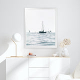 Shop Sailboats Art Print-Blue, Coastal, Hamptons, Portrait, Rectangle, View All, White-framed painted poster wall decor artwork