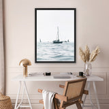Shop Sailboats Canvas Art Print-Blue, Coastal, Hamptons, Portrait, Rectangle, View All, White-framed wall decor artwork
