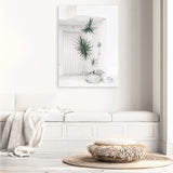 Shop Casa Di Palme II Canvas Art Print-Botanicals, Coastal, Green, Portrait, Tropical, View All, White-framed wall decor artwork