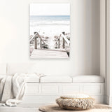 Shop Beach Stairs Photo Canvas Art Print-Boho, Coastal, Neutrals, Photography, Photography Canvas Prints, Portrait, Rectangle, View All, White-framed wall decor artwork