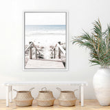 Shop Beach Stairs Photo Canvas Art Print-Boho, Coastal, Neutrals, Photography, Photography Canvas Prints, Portrait, Rectangle, View All, White-framed wall decor artwork