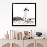 Shop Cape Cod Lighthouse II (Square) Photo Art Print-Black, Coastal, Hamptons, Photography, Square, View All, White-framed poster wall decor artwork