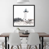 Shop Cape Cod Lighthouse II (Square) Photo Canvas Print-Black, Coastal, Hamptons, Photography Canvas Prints, Square, View All, White-framed wall decor artwork