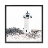 Shop Cape Cod Lighthouse II (Square) Photo Canvas Print-Black, Coastal, Hamptons, Photography Canvas Prints, Square, View All, White-framed wall decor artwork