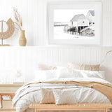 Shop Old Fishing Shack Photo Art Print-Black, Boho, Coastal, Grey, Hamptons, Landscape, Photography, Scandinavian, View All, White-framed poster wall decor artwork