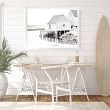 Shop Old Fishing Shack Photo Art Print-Black, Boho, Coastal, Grey, Hamptons, Landscape, Photography, Scandinavian, View All, White-framed poster wall decor artwork