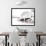 Shop Old Fishing Shack Photo Canvas Art Print-Black, Boho, Coastal, Grey, Hamptons, Landscape, Photography, Photography Canvas Prints, Scandinavian, View All, White-framed wall decor artwork