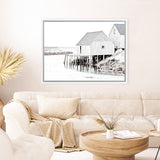 Shop Old Fishing Shack Photo Canvas Art Print-Black, Boho, Coastal, Grey, Hamptons, Landscape, Photography, Photography Canvas Prints, Scandinavian, View All, White-framed wall decor artwork