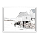 Shop Old Fishing Shack Photo Canvas Art Print-Black, Boho, Coastal, Grey, Hamptons, Landscape, Photography, Photography Canvas Prints, Scandinavian, View All, White-framed wall decor artwork