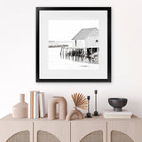 Shop Old Fishing Shack (Square) Photo Art Print-Black, Boho, Coastal, Hamptons, Photography, Square, View All, White-framed poster wall decor artwork