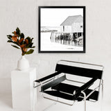 Shop Old Fishing Shack (Square) Photo Art Print-Black, Boho, Coastal, Hamptons, Photography, Square, View All, White-framed poster wall decor artwork