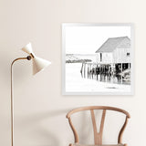 Shop Old Fishing Shack (Square) Photo Art Print-Black, Boho, Coastal, Hamptons, Photography, Square, View All, White-framed poster wall decor artwork