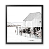 Shop Old Fishing Shack (Square) Photo Art Print-Black, Boho, Coastal, Hamptons, Photography, Square, View All, White-framed poster wall decor artwork