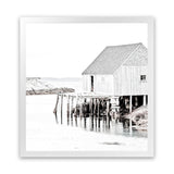 Shop Old Fishing Shack (Square) Photo Art Print-Black, Boho, Coastal, Hamptons, Photography, Square, View All, White-framed poster wall decor artwork