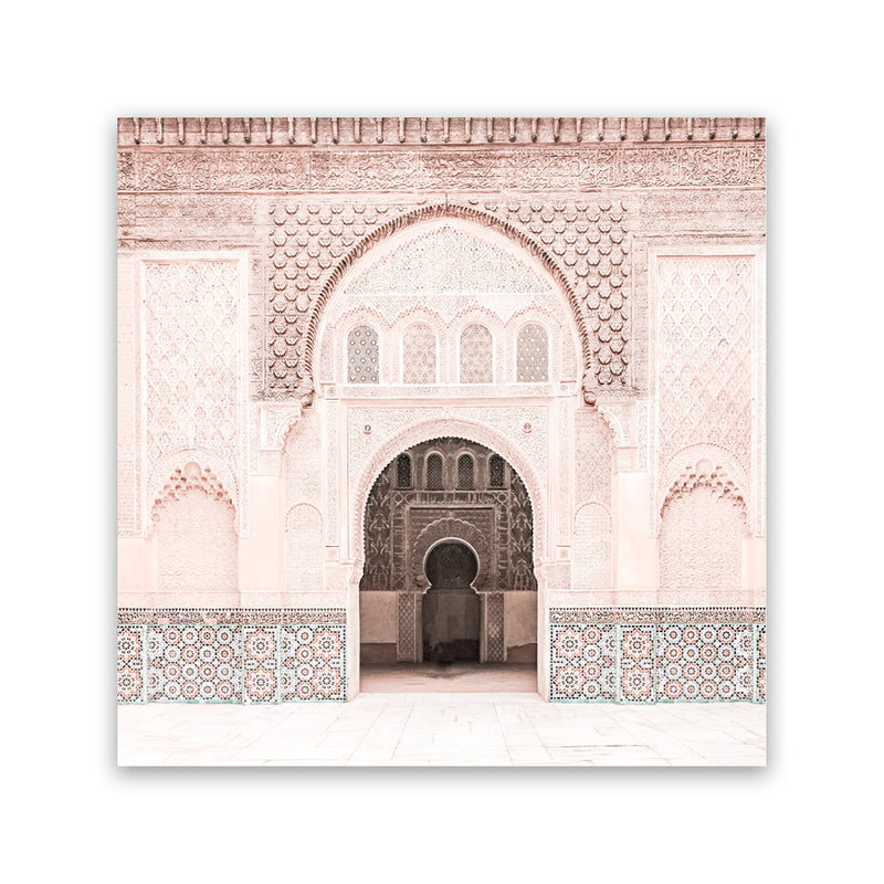 Shop Marrakesh Arch (Square) Photo Canvas Art Print-Boho, Moroccan Days, Photography, Photography Canvas Prints, Pink, Square, View All-framed wall decor artwork