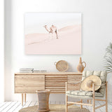 Shop Lone Camel Photo Canvas Art Print-Animals, Baby Nursery, Boho, Landscape, Moroccan Days, Neutrals, Photography, Photography Canvas Prints, Pink, View All-framed wall decor artwork