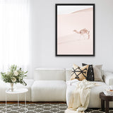 Shop Lone Camel II Photo Canvas Art Print-Animals, Baby Nursery, Boho, Moroccan Days, Neutrals, Photography, Photography Canvas Prints, Pink, Portrait, View All-framed wall decor artwork